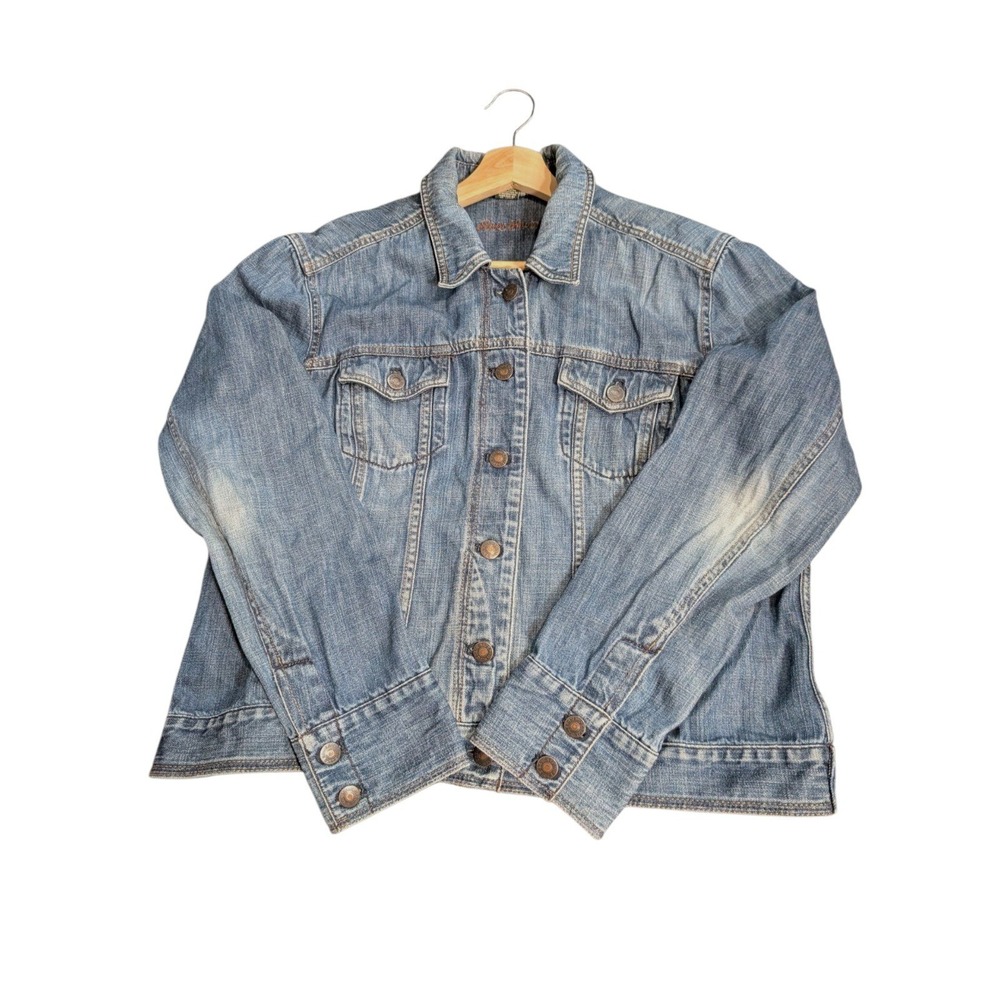 Eddie Bauer Womens Blue Denim Trucker Jacket Medium Wash Cotton XL